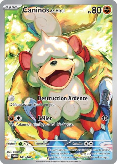 Carte Pokémon Caninos de Hisui formant une scène avec Lithia