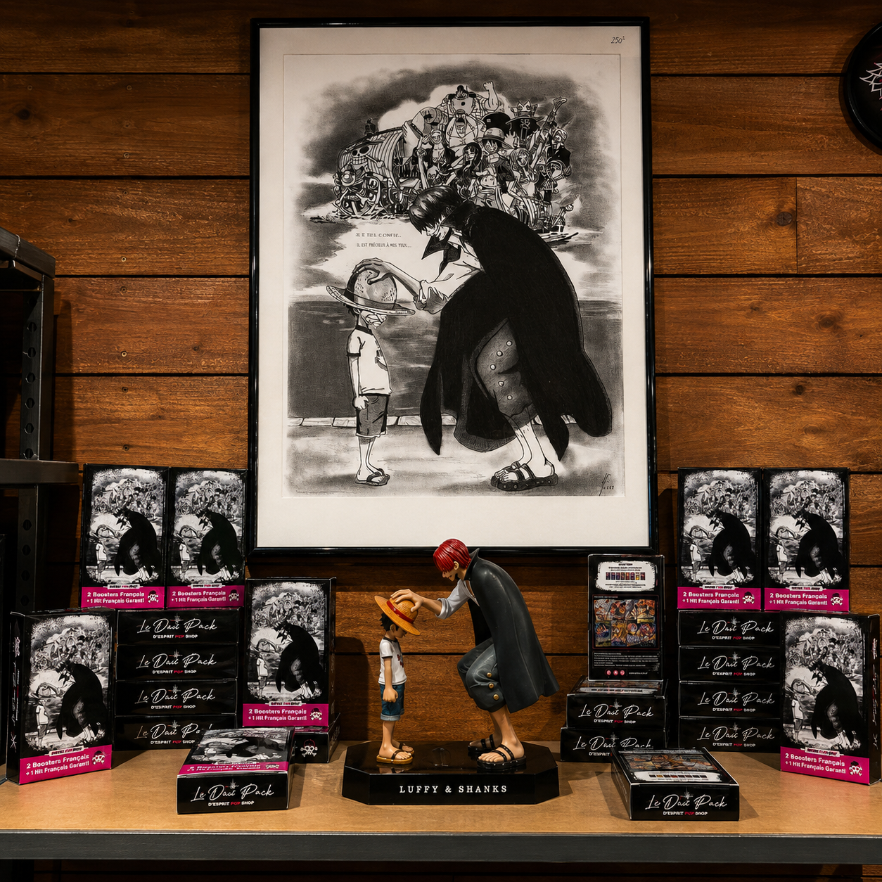 Illustration de Shanks par Arnaud Figueroa exposée chez Esprit Pop Shop avec les Duo Packs